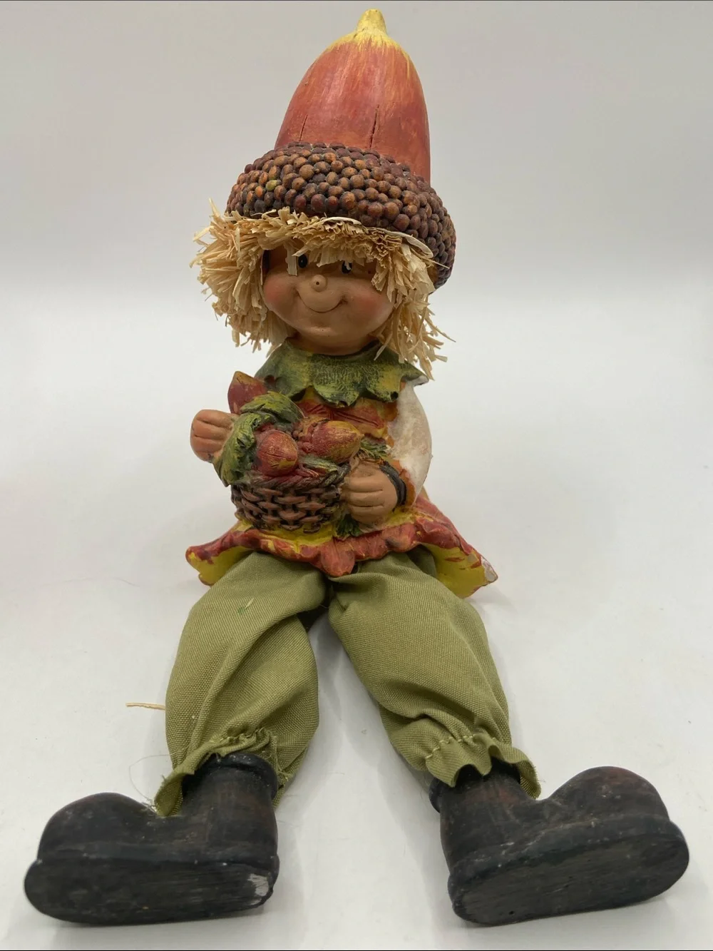 Vintage Acorn Boys Shelf Sitters Resin Figurines Fall Thanksgiving Set of 2